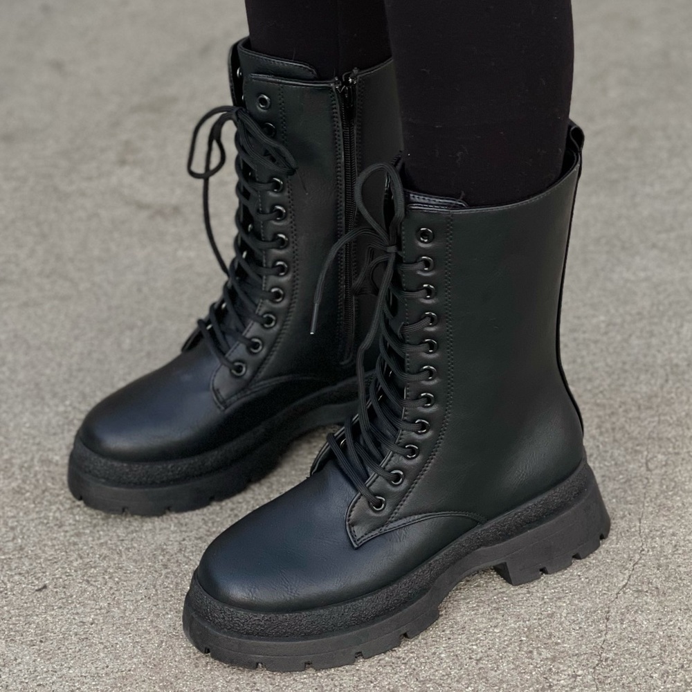 Black Combat Lace up boots